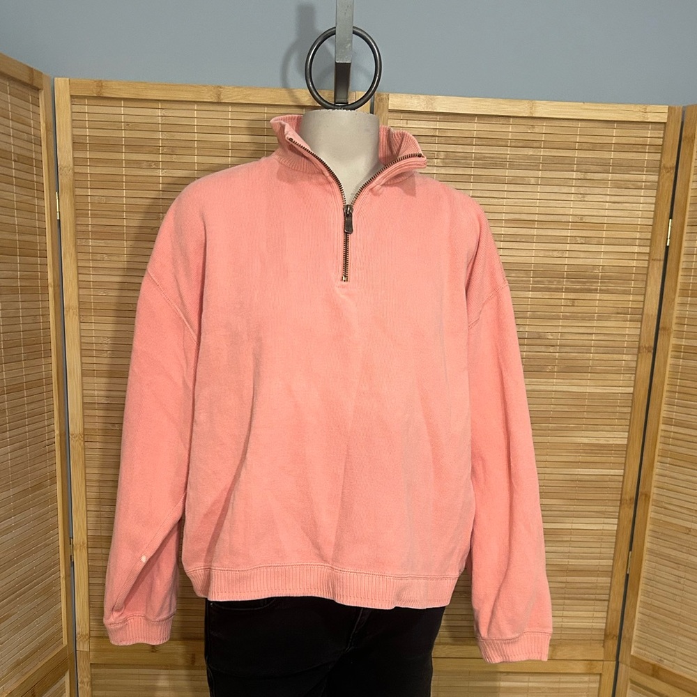 Tommy Bahama peach 1/4 zip knit long sleeve top shirt woman’s size medium